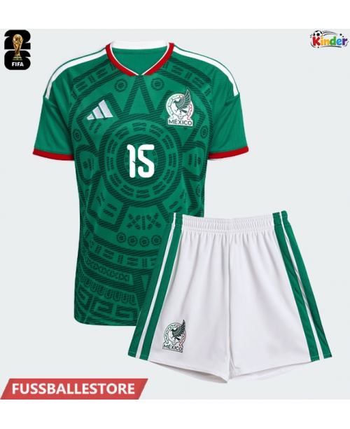 Günstige Mexiko Israel Reyes #15 Heimtrikotsatz Kinder WM 2026 Kurzarm (+ Kurze Hosen)